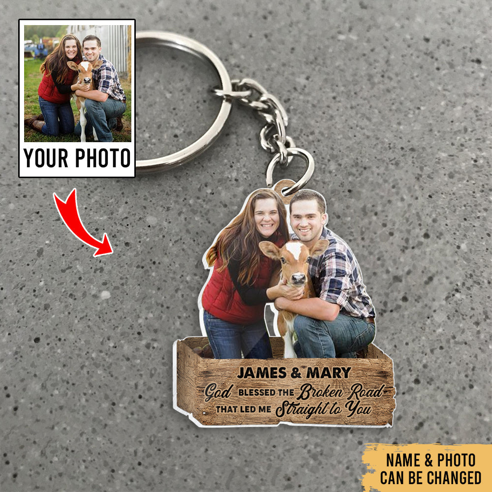Personalized Upload Photo Farm Couple Acrylic Flat Keychain - Gift For Cowboys & Cowgirls
