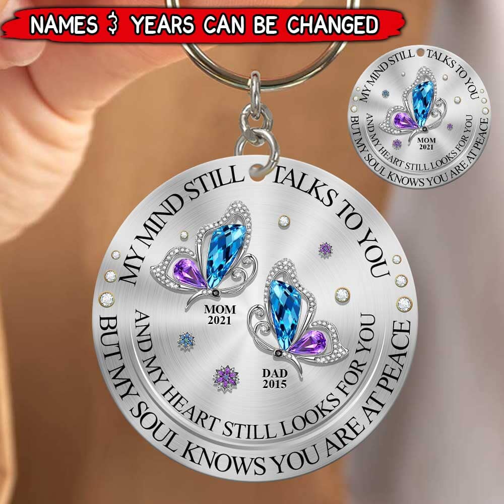 Memorial Butterfly My Mind My Heart My Soul Personalized Stainless Steel Keychain
