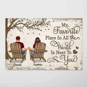 My Favorite Place Is Next To You - Back View Couple Sitting Under Tree - Personalized Horizontal Poster