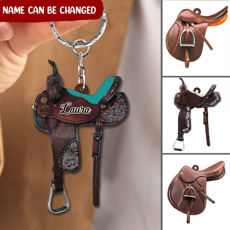 Personalized Horse Saddle Acrylic Keychain For Horse Lovers, Cowboy Cowgirl