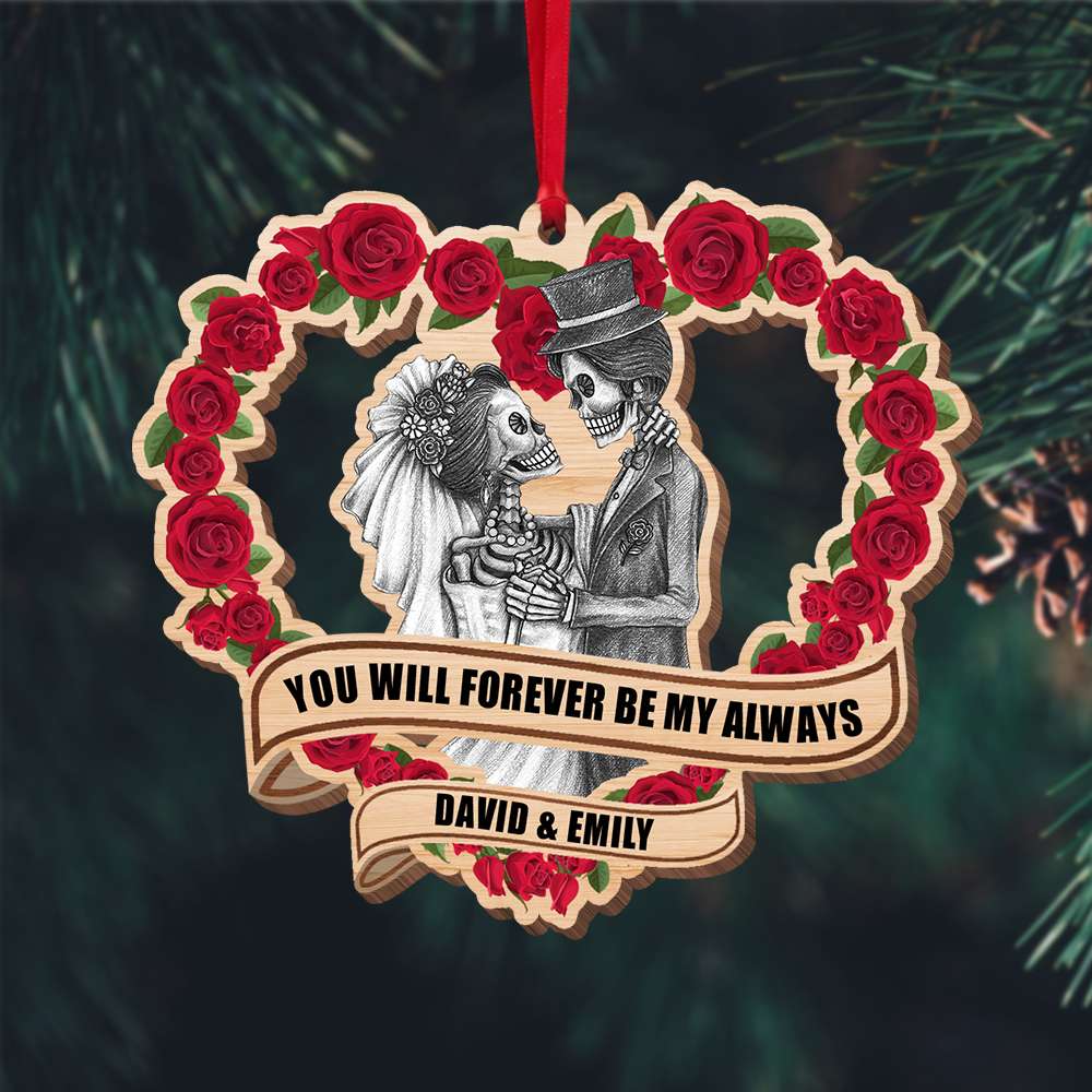 Skeleton Couple Love You Till Death And Beyond, Personalized Wood Ornament