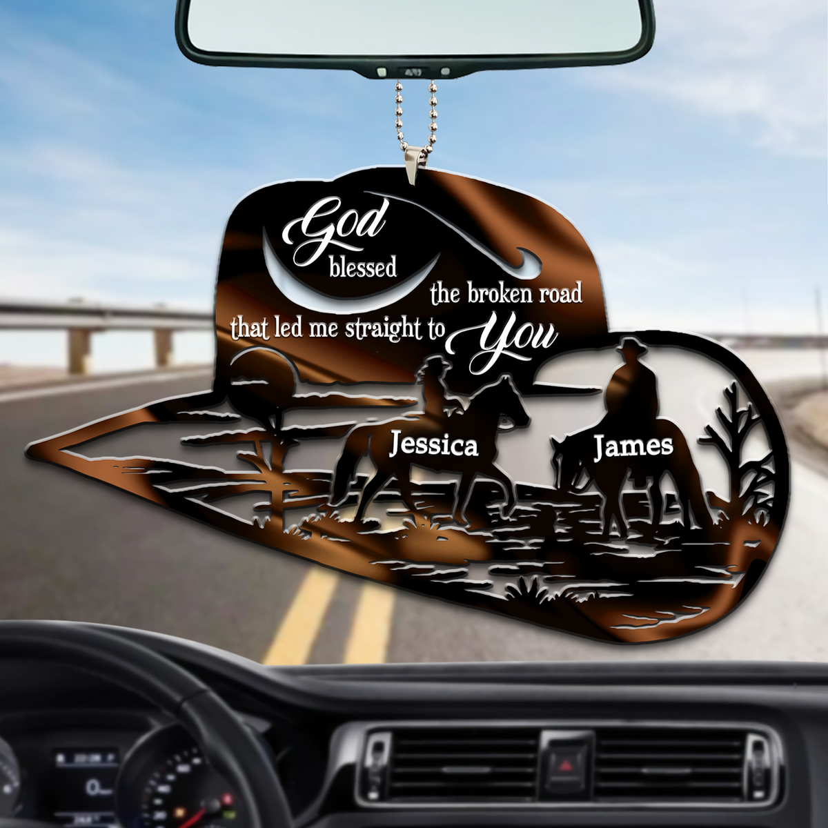 Cowboy Couple Scene God Blessed Personalized Ornament