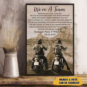 Personalized Couple Motor Biker Canvas We're A Team Whatever You Lack I Got You Biker Canvas