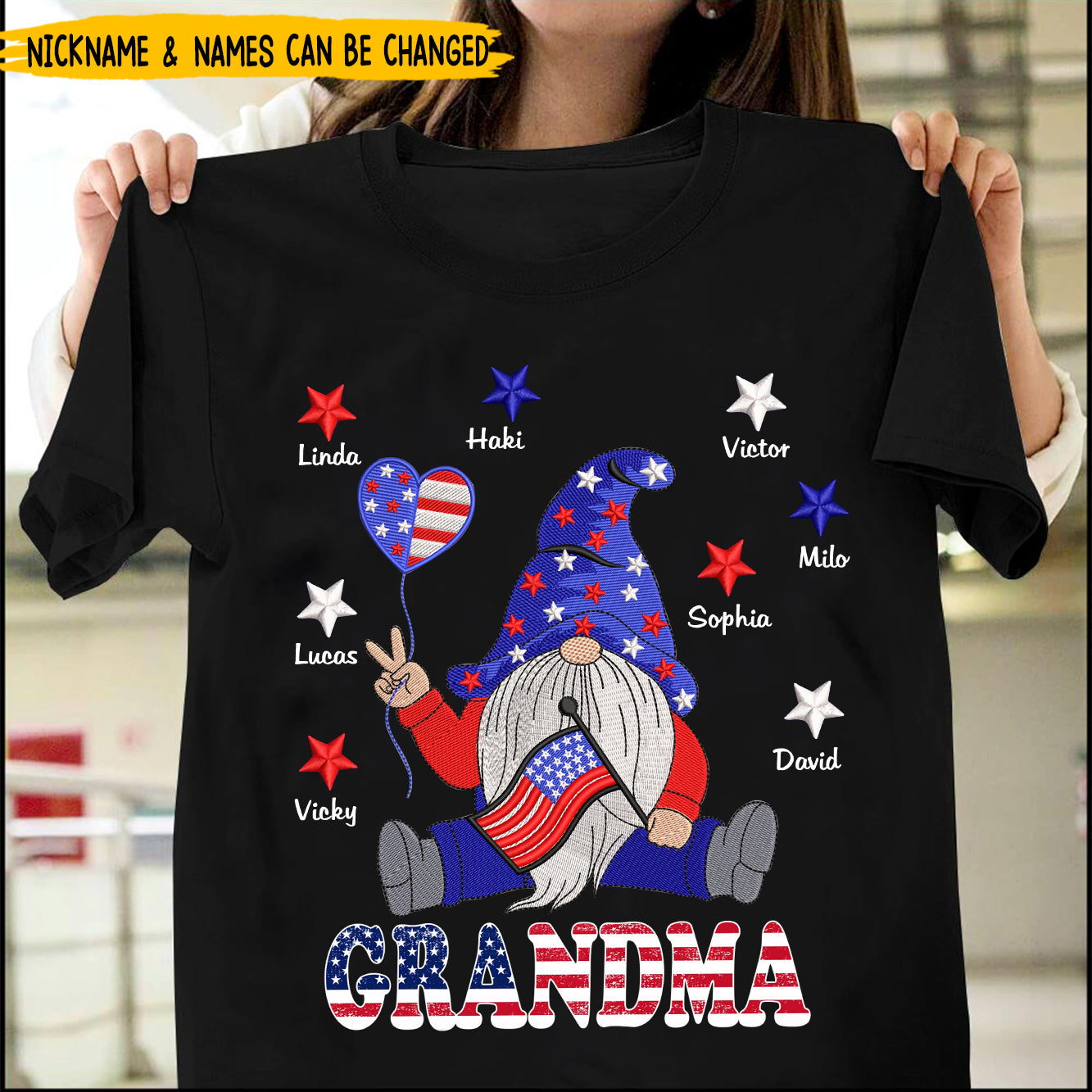 4th July Grandma Mom USA Independence Day Gift Custom Nickname Names Tshirt