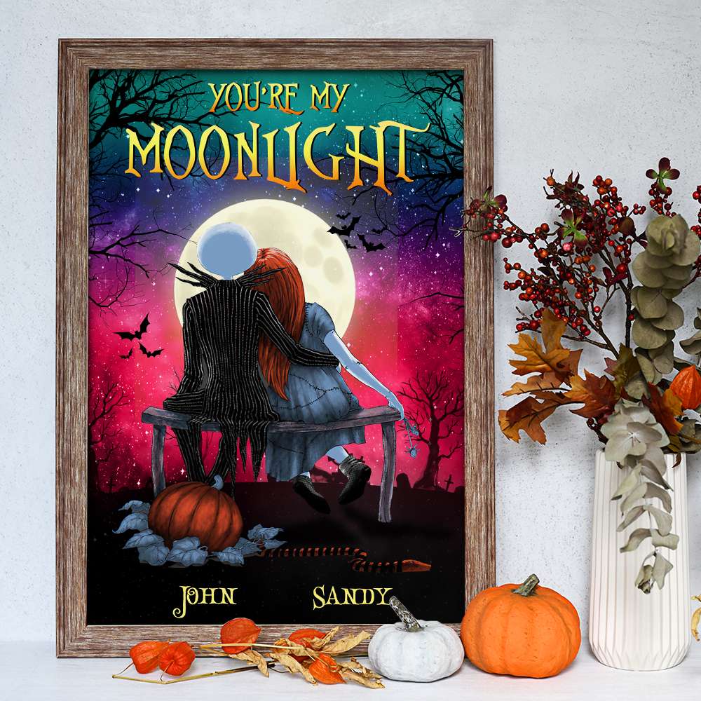 You're My Moonlight, Personalized Halloween Poster Canvas Girl For Couples