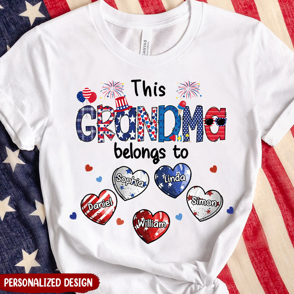 Personalized This Grandma Belongs To Sweet Heart Grandkids 4th Of July T-Shirt
