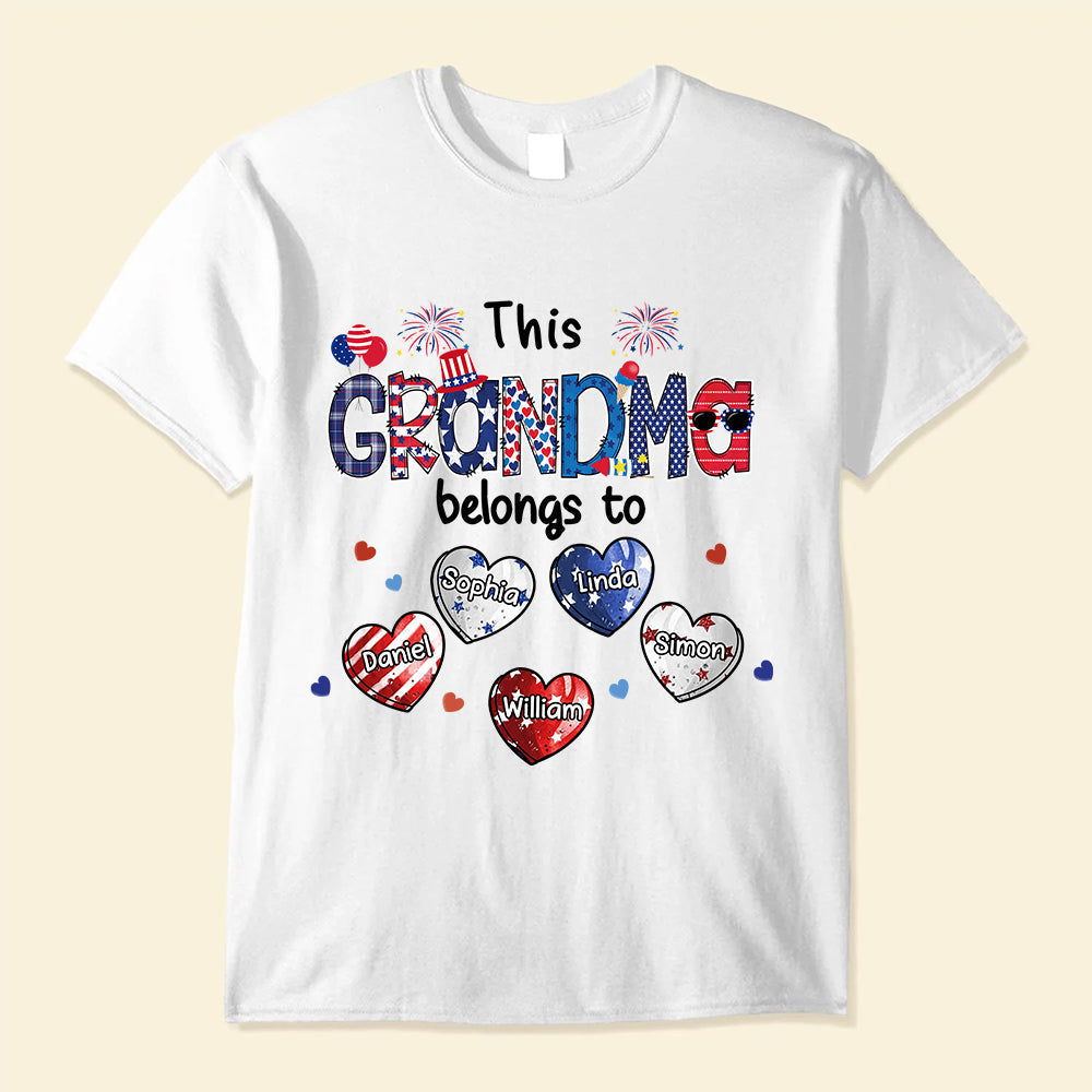 Personalized This Grandma Belongs To Sweet Heart Grandkids 4th Of July T-Shirt
