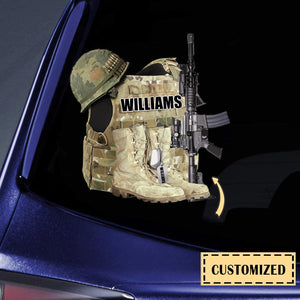 VETERAN BOOTS, BULLETPROOF VEST, HELMET AND GUN Personalized Car Decal
