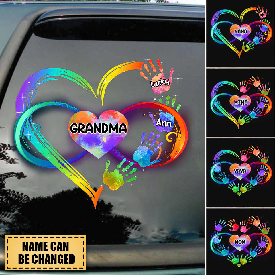 Grandma Heart Grandkids Hand Prints Custom Nickname Names Family Love Infinity Personalized Decal