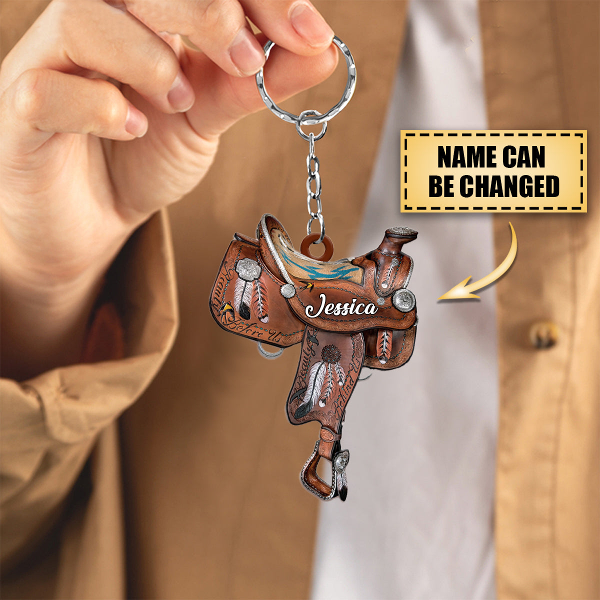 Personalized Cowgirl Beauty Behind Us Flat Acrylic Keychain