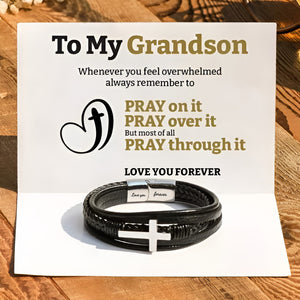 To My Son/Grandson Pray Through It Leather Cross Bracelet