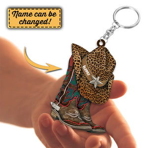 Personalized Cowboy Boots And Hat Shaped Acrylic Keychain