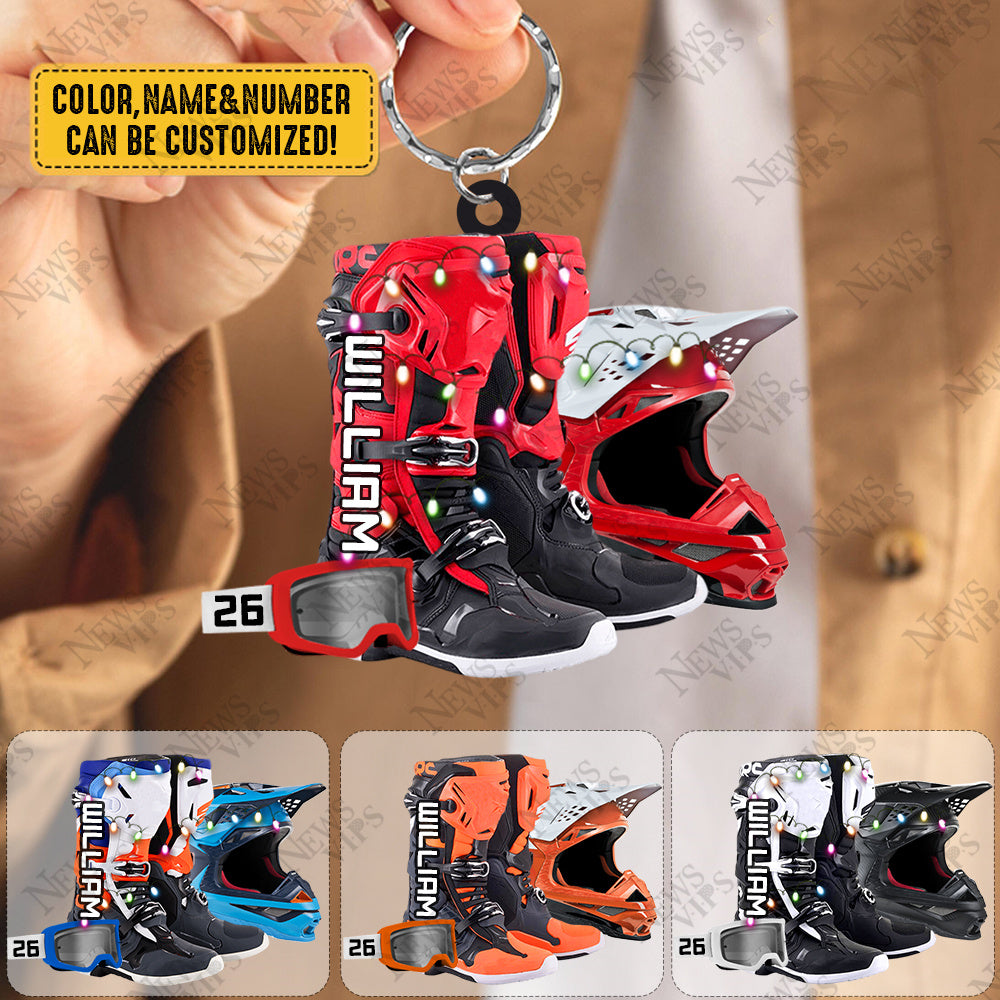 Personalized Motocross Boots Helmet with Goggles Arcylic Keychain