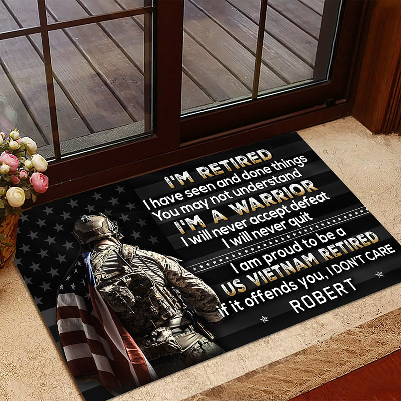 Veteran door mat with your name - I am a warrior
