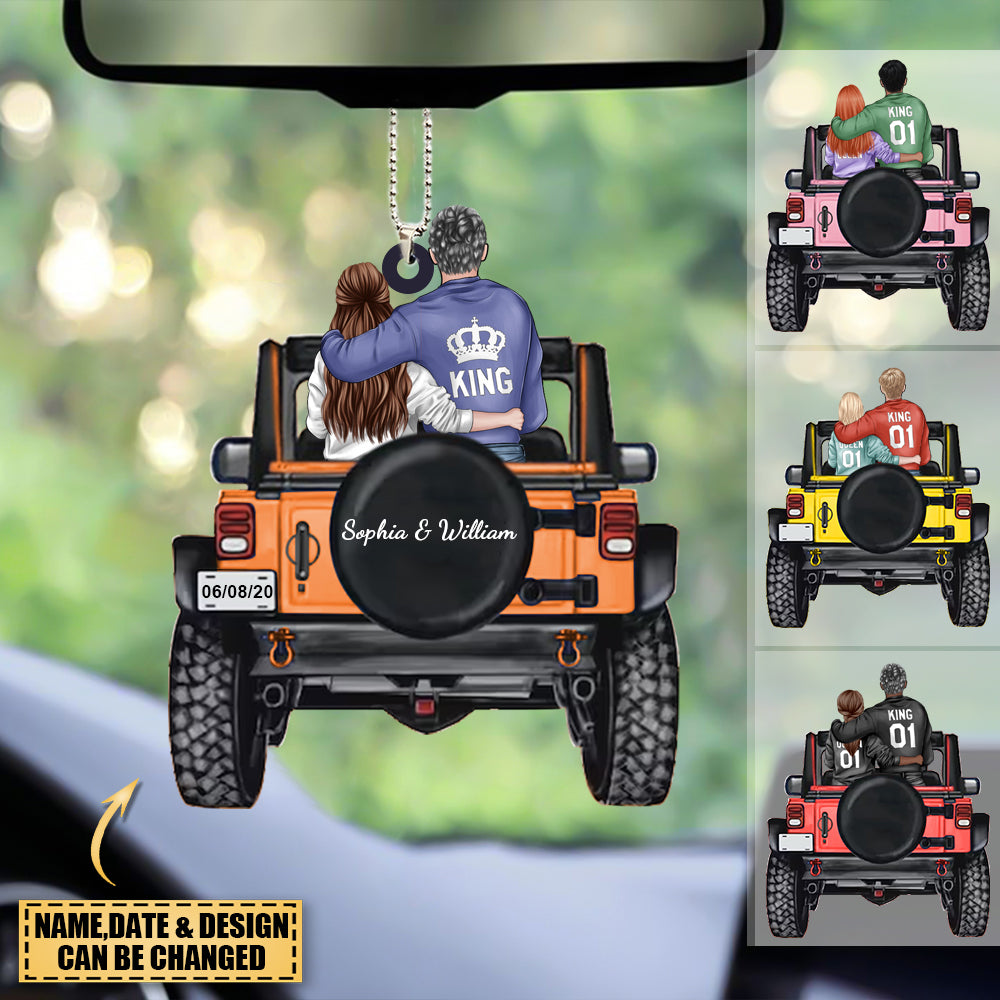 Personalized Back View Couple with Off-Road Car Ornament - Perfect Gift For Journey Lovers