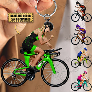 Personalized Fighting Triathlon Iron Athlete Biker Name Acrylic Flat Keychain For Biker