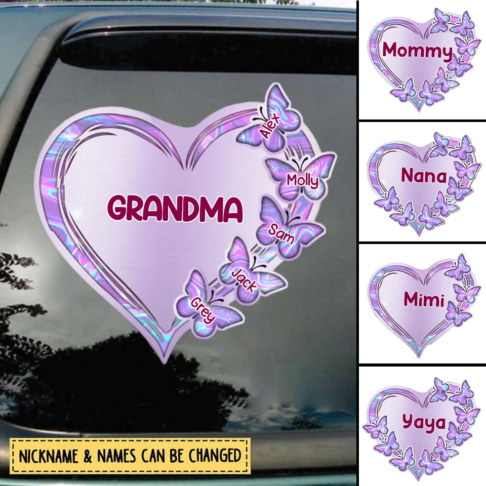 Grandma-Mom Violet Heart Butterfly Kids Personalized Decal