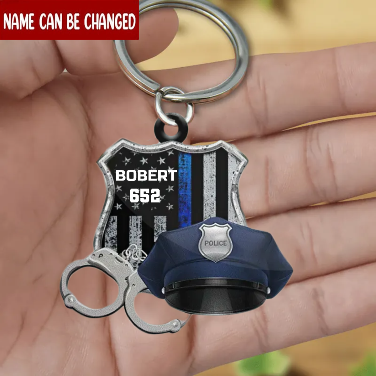 Handcuffs, Hats And Shields - Personalized Flat Acrylic Keychain - helloxe