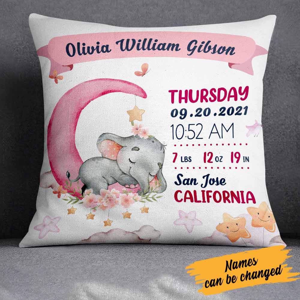 Personalized Baby Elephant Mom Son Daughter Grandma Grandson Granddaughter Pillow