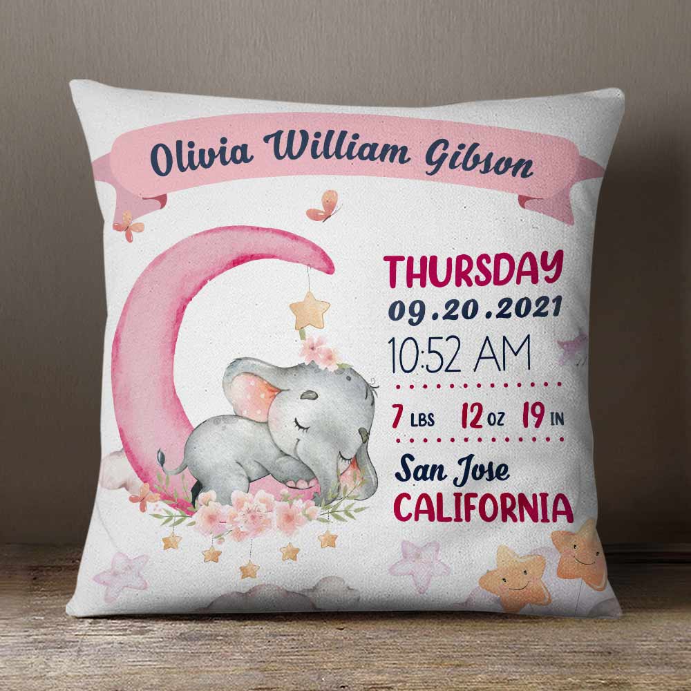Personalized Baby Elephant Mom Son Daughter Grandma Grandson Granddaughter Pillow