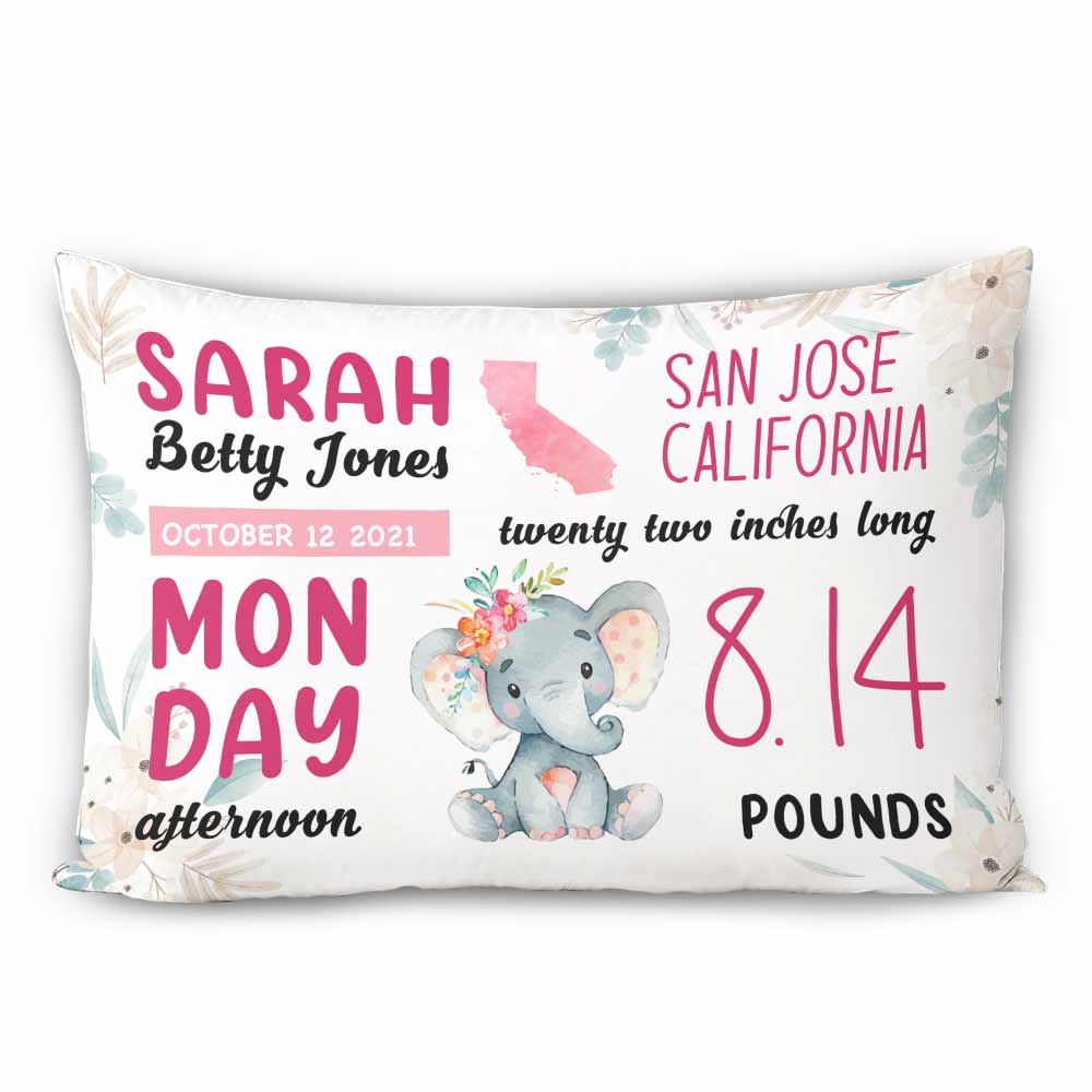 Personalized Elephant Baby State Mom Grandma Grandson Granddaughter Son Daughter Rectangle Pillow
