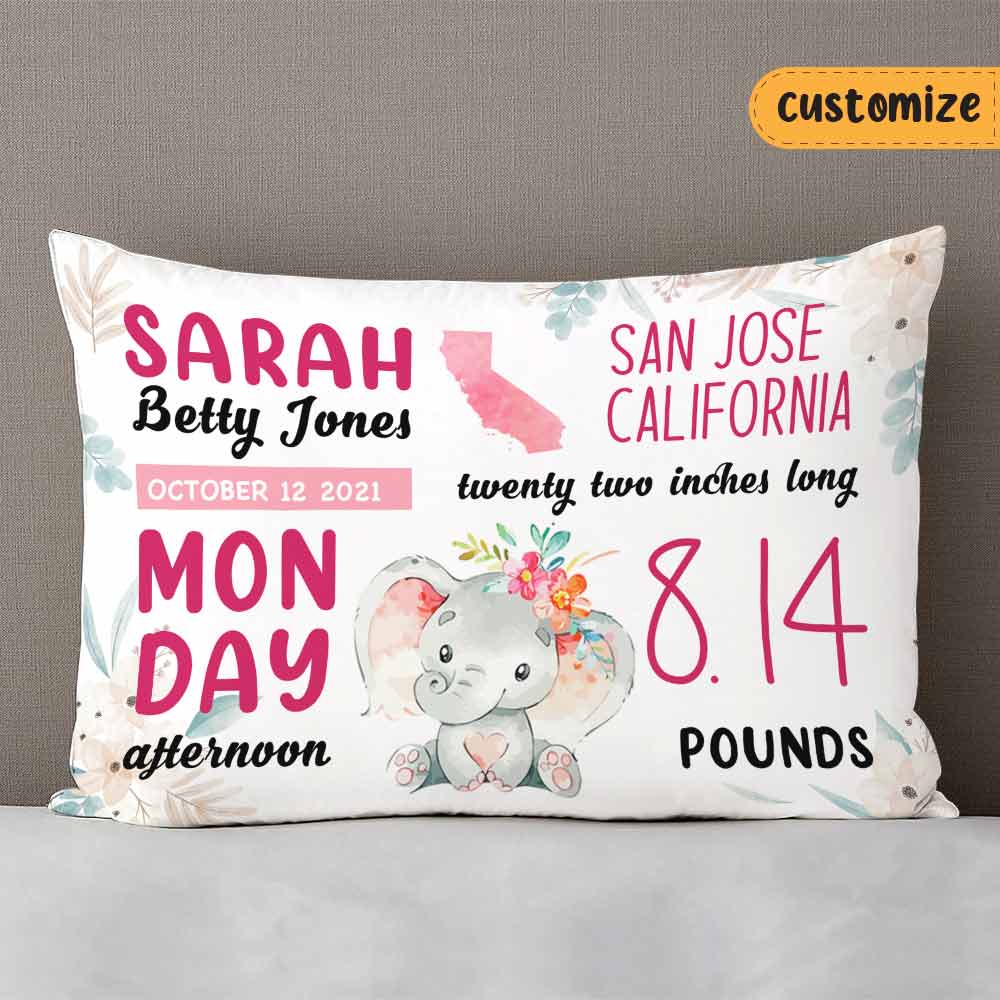 Personalized Elephant Baby State Mom Grandma Grandson Granddaughter Son Daughter Rectangle Pillow