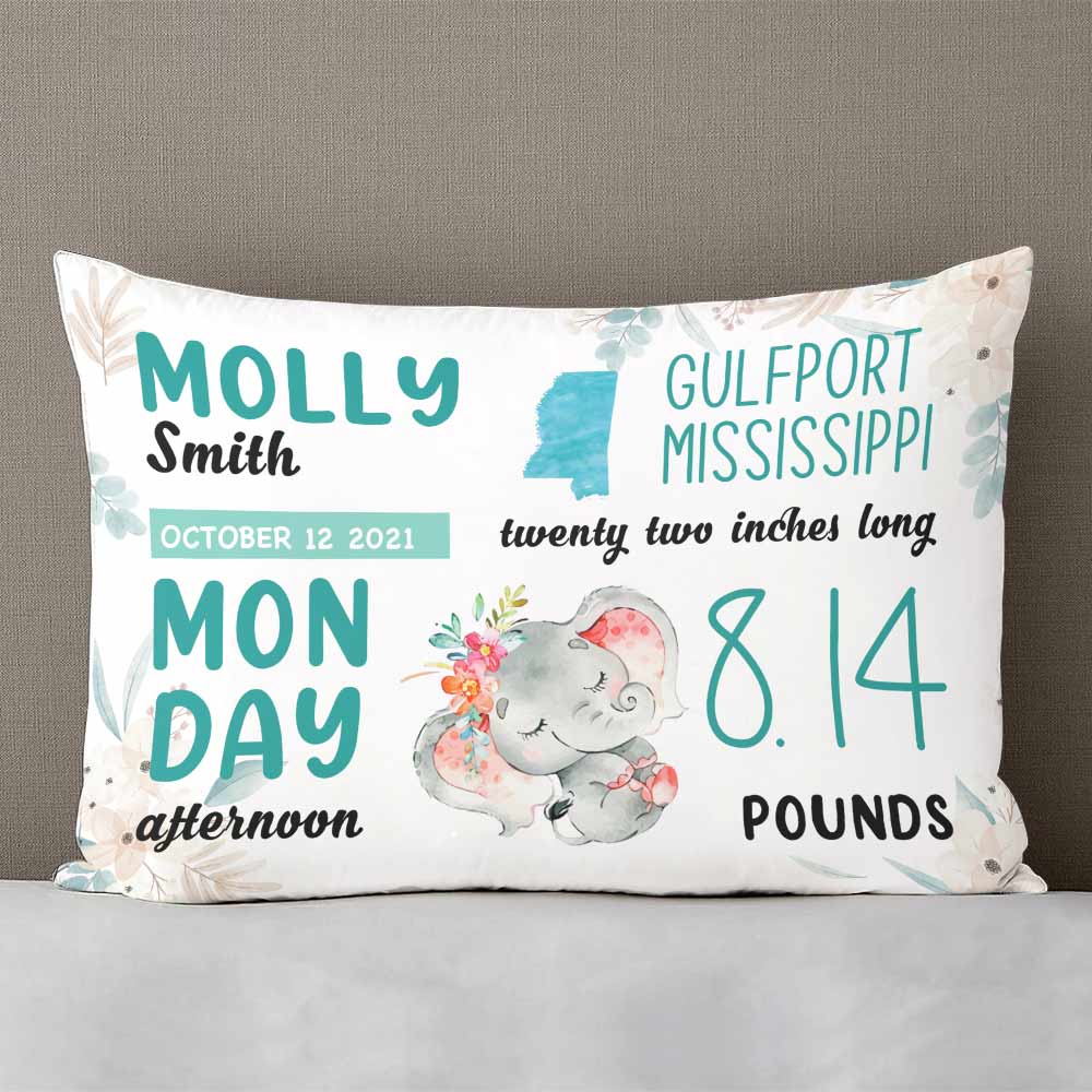 Personalized Elephant Baby State Mom Grandma Grandson Granddaughter Son Daughter Rectangle Pillow