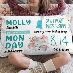 Personalized Elephant Baby State Mom Grandma Grandson Granddaughter Son Daughter Rectangle Pillow
