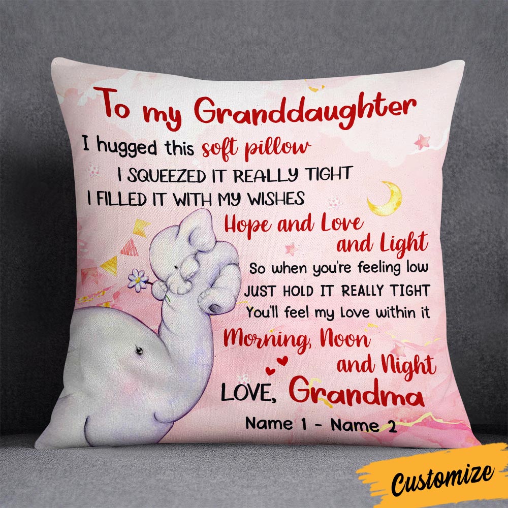 Personalized Hug This Granddaughter Elephant Birth Annoucement Pillowcase