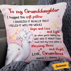 Personalized Hug This Granddaughter Elephant Birth Annoucement Pillowcase