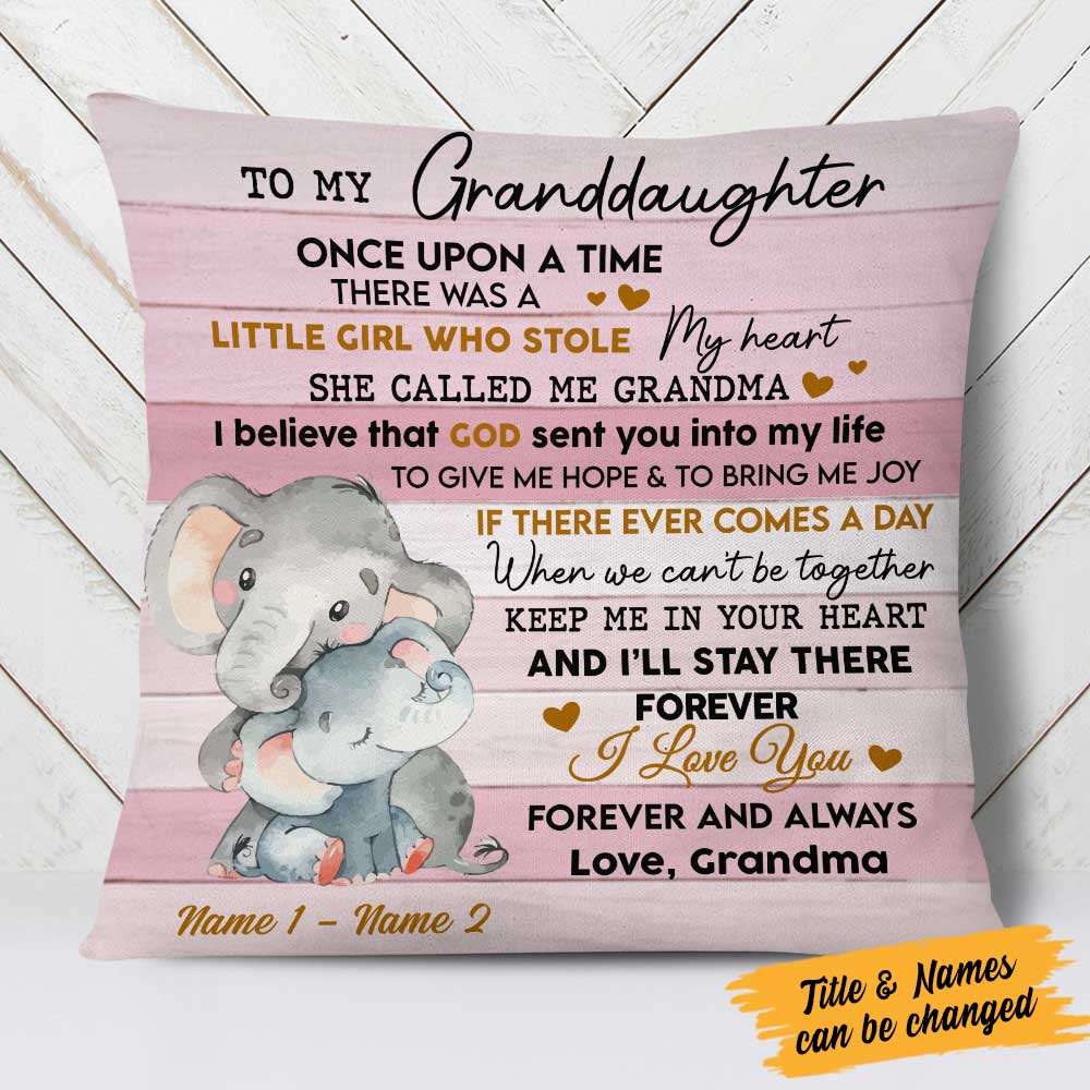 Personalized Elephant Mom Grandma Granddaughter Grandson Pillow