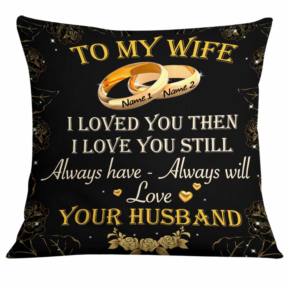 Personalized Couple Husband Wife Wedding Rings Rose Pillow