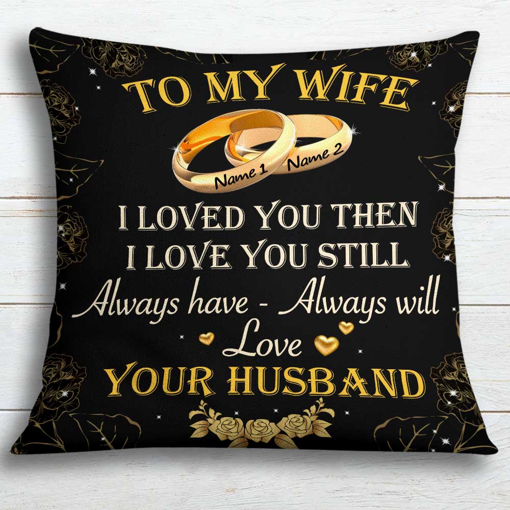 Personalized Couple Husband Wife Wedding Rings Rose Pillow