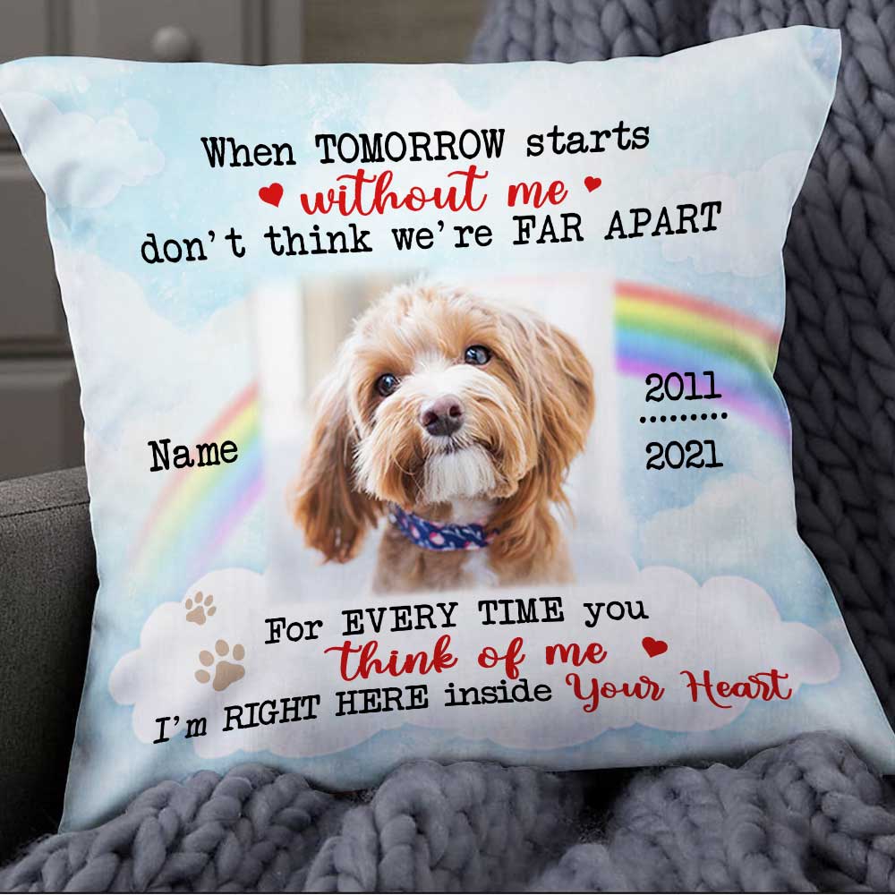 Personalized Dog Crossed Rainbow Bridge Memo Photo Inside Your Heart Pillowcase