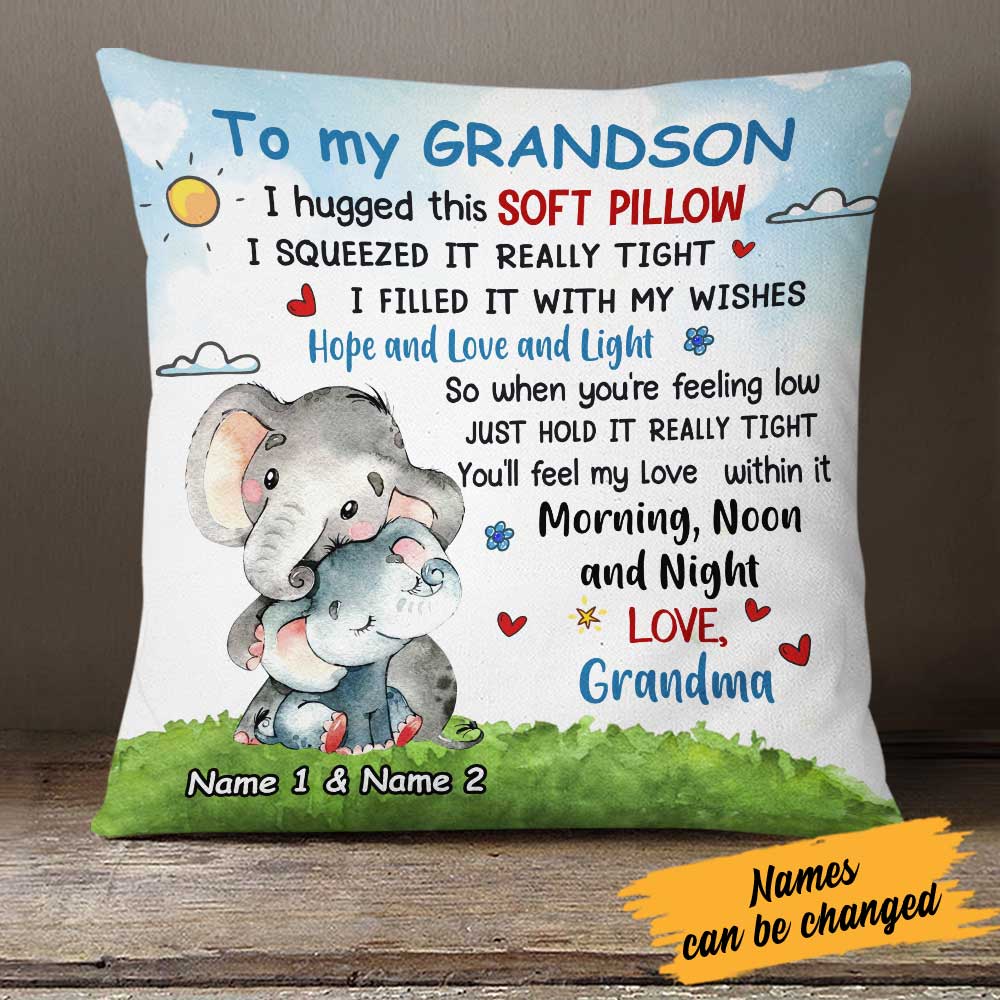 Personalized Mom Grandma To My Son Grandson Elephant Pillow