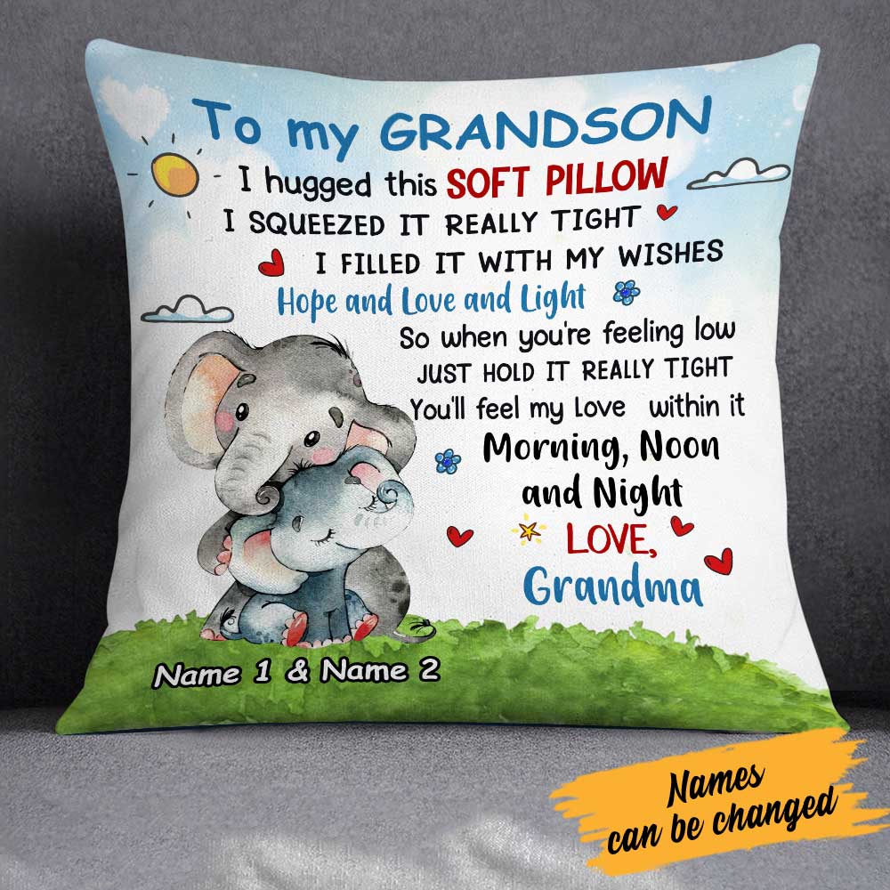 Personalized Mom Grandma To My Son Grandson Elephant Pillow