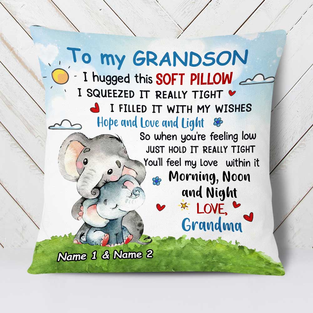 Personalized Mom Grandma To My Son Grandson Elephant Pillow