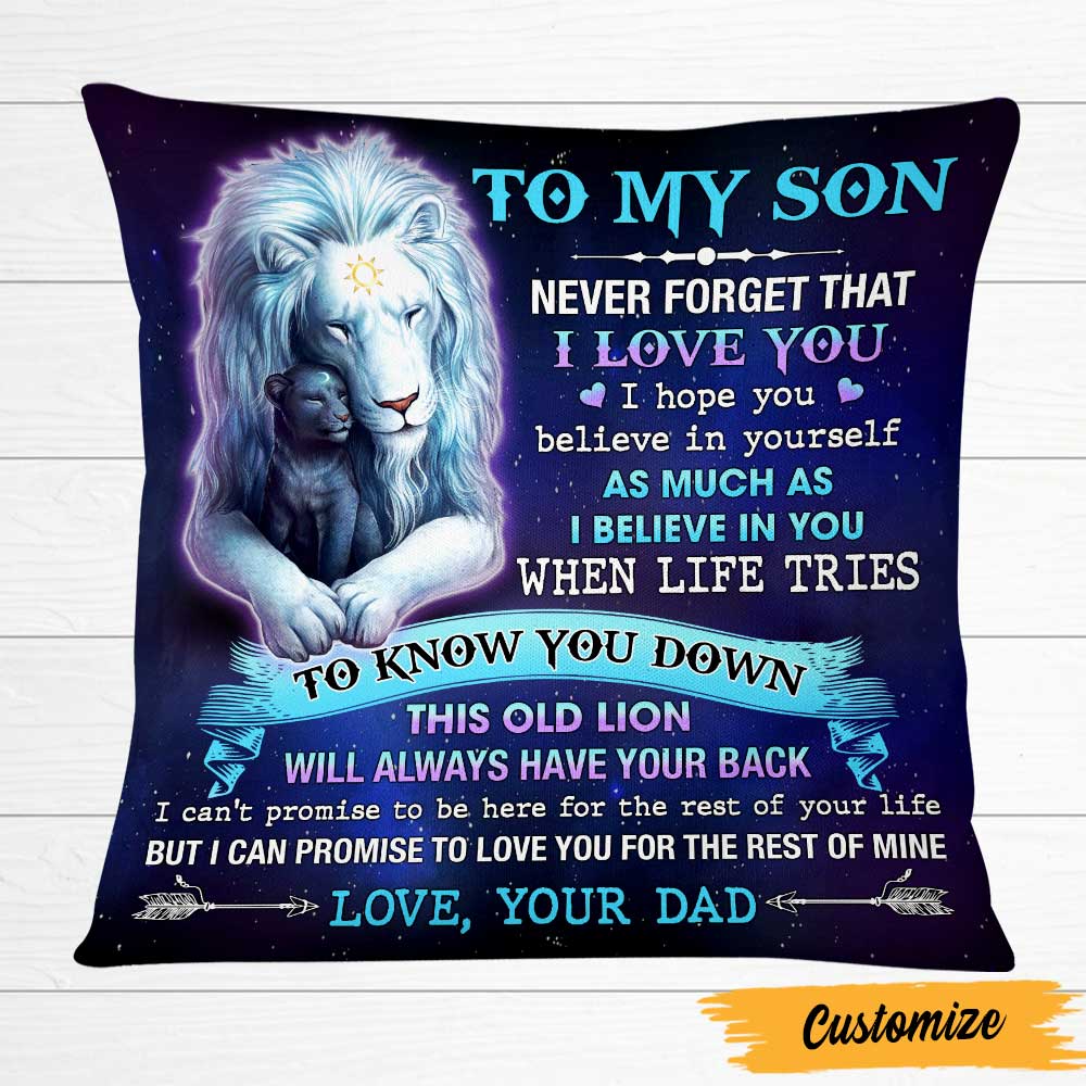 Personalized Dad Grandpa To My Son Grandson Lion Pillow