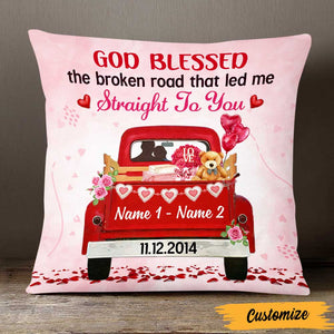 Personalized Valentine Couple Red Truck Pillow