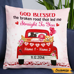 Personalized Valentine Couple Red Truck Pillow
