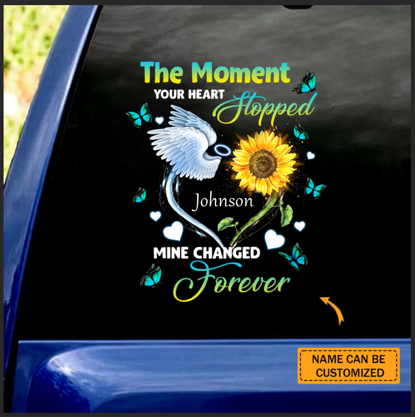 The Moment Your Heart Stopped Personalized Sunflower Car Sticker