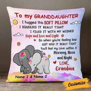 Personalized Mom Grandma Daughter Granddaughter Elephant Hug This Pillow