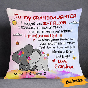 Personalized Mom Grandma Daughter Granddaughter Elephant Hug This Pillow