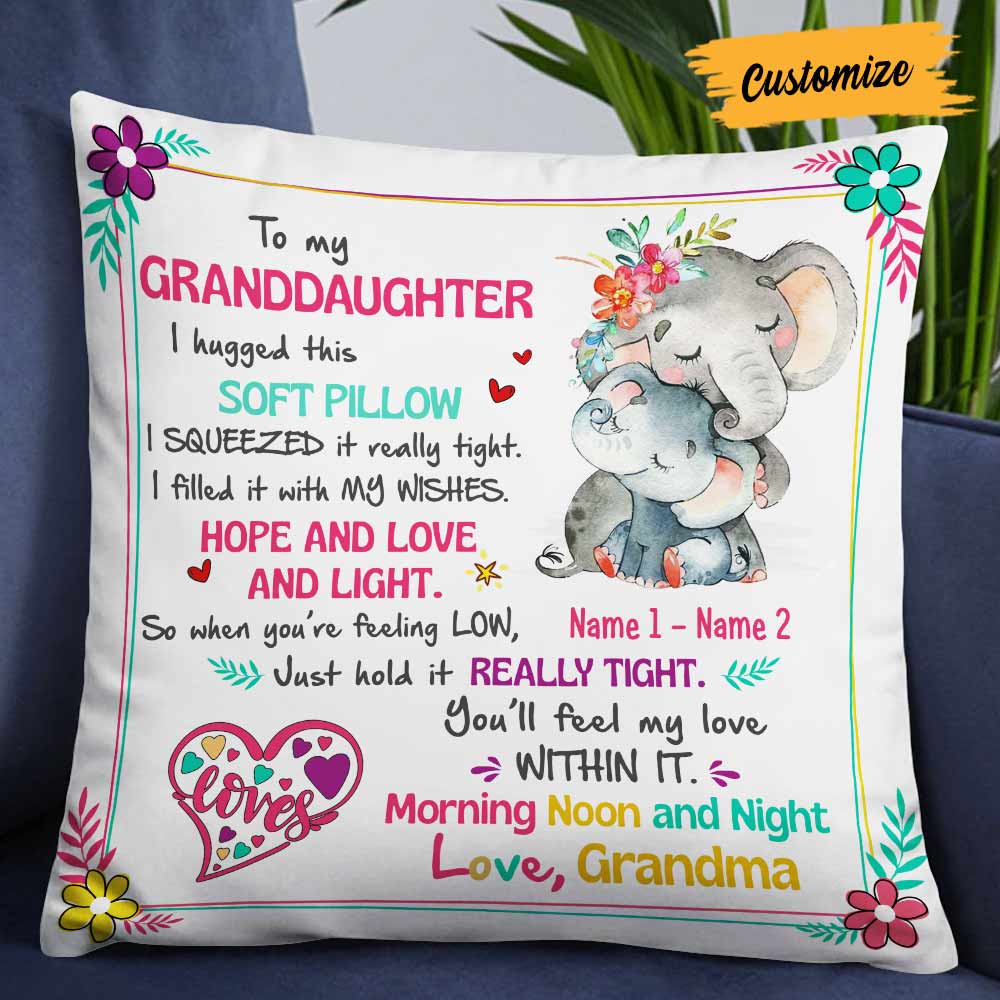 Personalized Elephant Granddaughter Hug This Pillow