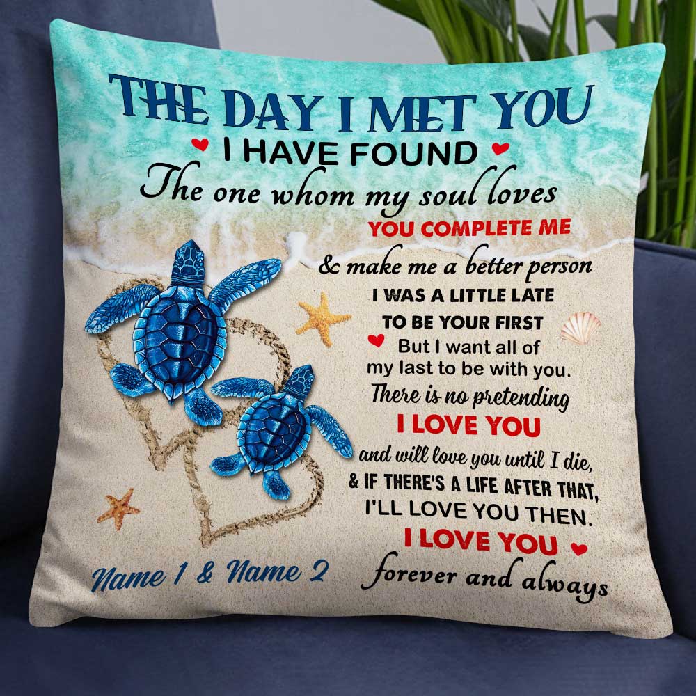 Personalized Turtle Couple The Day I Met You Pillow