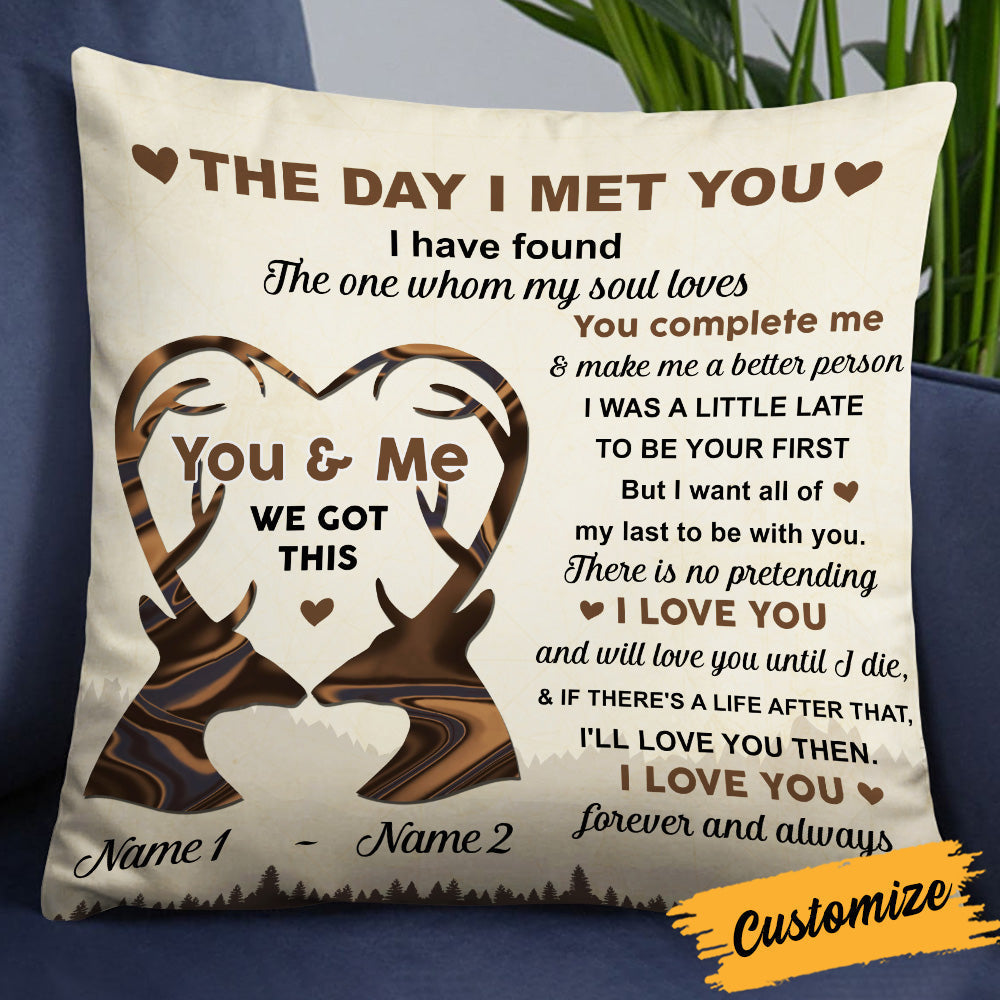 Personalized Deer Couple The Day I Met You Pillow
