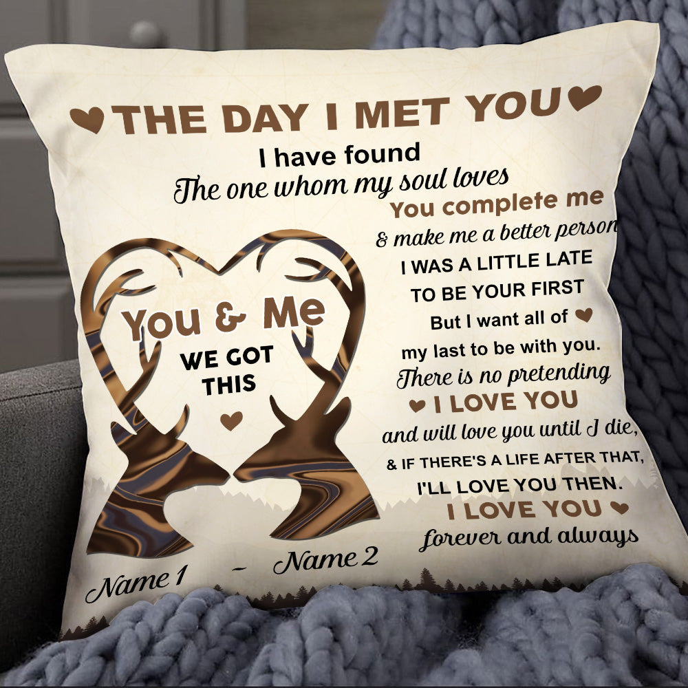 Personalized Deer Couple The Day I Met You Pillow