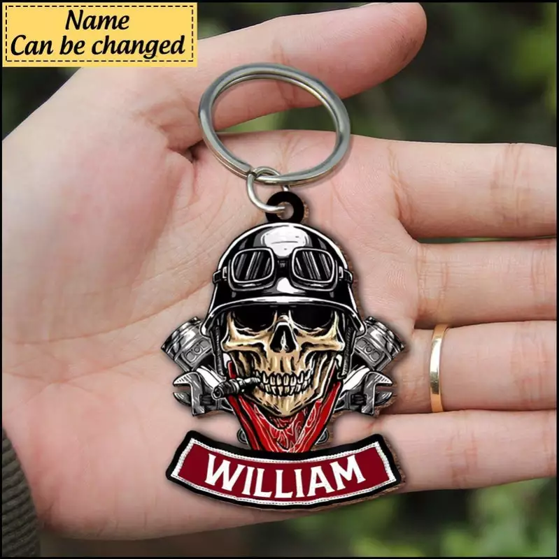 Skull Helmet Motorcycle Personalized Custom Acrylic Keychain