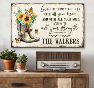 Personalized Sunflower Boots The Lord Your God Metal Sign
