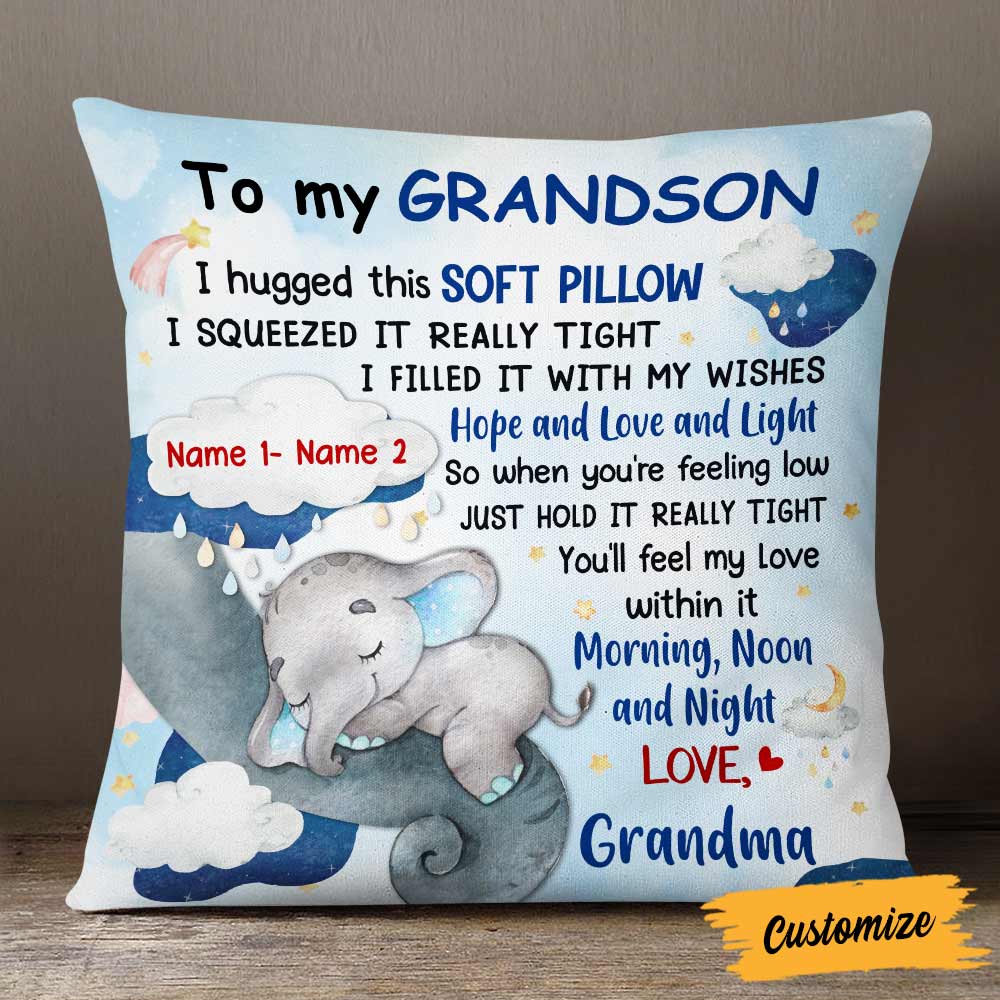 Personalized Elephant Grandma To Grandson Hug This Pillowcase